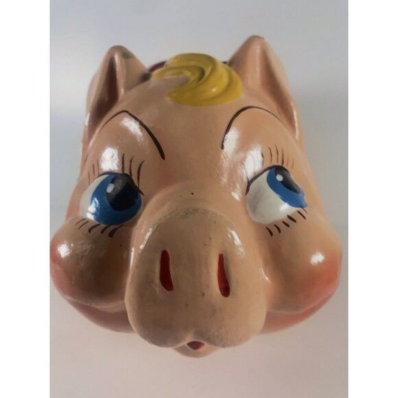 Piggy Bank VTG Molded Wood Fiber Mid Century MOD or Earlier Hand Painted 12.5" - Picture 3 of 8